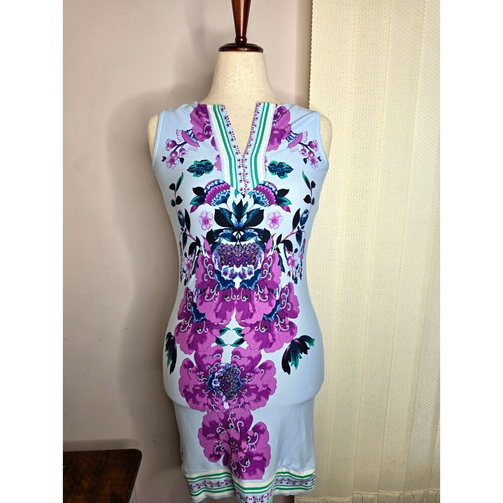 New York & Company Women’s Floral Shift Knee Length V-Neck Dress Sleeveless S